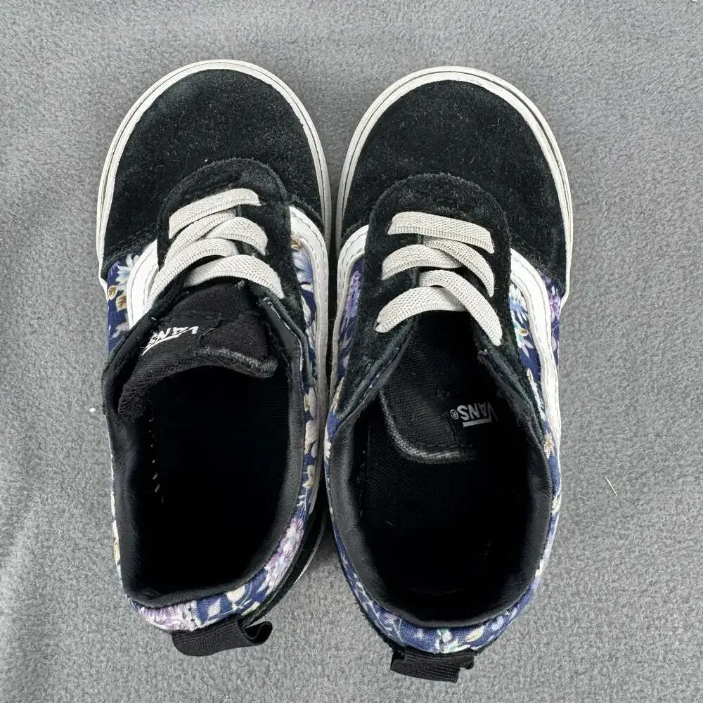 Vans Old Skool V Toddler Size 7 Shoes Black Blue Floral Suede Sneakers